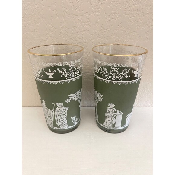 2 Vintage Wedgwood Wedgewood Jasperware Hellenic Jeanette Green Greek Glasses - Picture 2 of 4